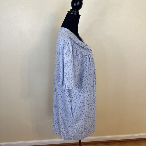Simply Basic Blue Floral Housedress 2X Vintage Full Button Mumu Knee Length - Picture 7 of 10
